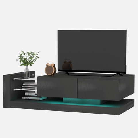 ZUN TV Console with Storage Cabinets, Full RGB Color 31 Modes Changing Lights Remote RGB LED TV Stand, W1701105064