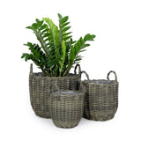 ZUN 3-Pack Wicker Multi-purposes Basket with handler - Planter basket - Gray B046P144686