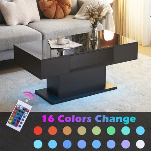 ZUN Modern LED Coffee Table with Drawer and 16 Colors LED Lights, High Glossy Coffee End Table for 26038794