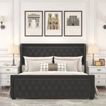 ZUN King Platform Bed Frame With High headboard, Velvet Upholstered Bed with Deep Tufted Buttons, W834126413