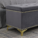 ZUN Large Storage Benches Set, Nailhead Trim 2 in 1 Combination Benches, Tufted Velvet Benches with Gold W1420104348