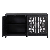 ZUN TREXM Retro 4-Door Mirrored Buffet Sideboard with Metal Pulls for Dining Room, Living Room and WF313199AAP