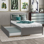 ZUN Twin size Platform Bed Wood Bed Frame with Trundle, Gray WF194302AAE