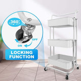 ZUN Three-layer mesh utility cart, rolling cart with handle and lockable wheel, multi-function storage 75500427