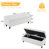 ZUN 43 Inches 110*41*42cm PU With Storage Copper Nails Bedside Stool Footstool Off-White 52087539