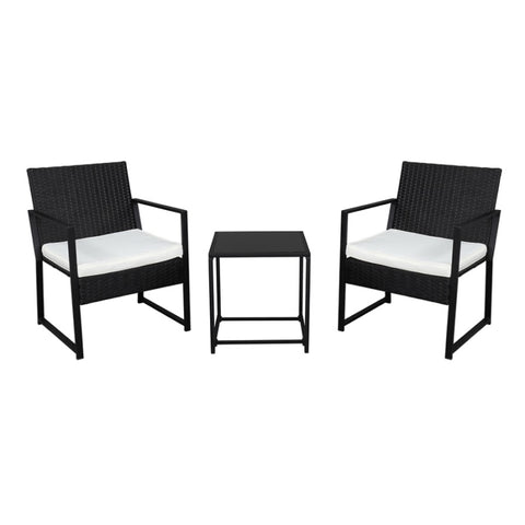 ZUN Single 2pcs Coffee Table 1pc Exposed Flat Chair Three-Piece Set Black 23974444