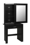 ZUN Vanity Desk with Mirror & Stool, Black Makeup Table with Storage Shelves & Drawer, Vanity Set for W68858690