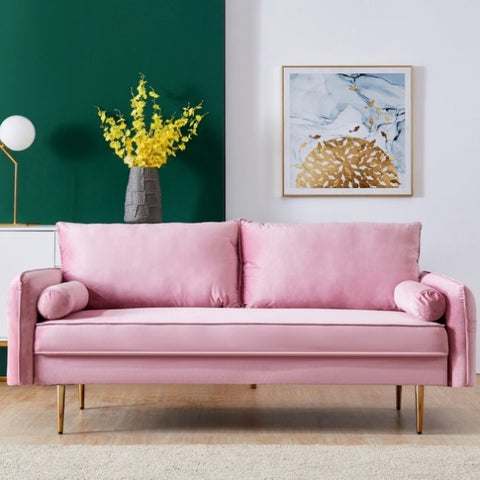 ZUN 71'' Velvet Sofa,mid century couch with 2 throw pillows & pockets for living room,Pink W848123697