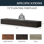 ZUN 72" Rustic Wood Fireplace Mantel,Wall-Mounted & Floating Shelf for Home Decor W1390138524