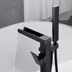 ZUN Bathroom Freestanding Waterfall Tub filler Matte Black Floor Mount Faucet with Hand Shower W122453938