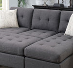 ZUN Blue Grey Polyfiber Linen Like Fabric 3pcs Reversible Sectional Sofa Chaise w Ottoman Chaise Tufted B011P156643
