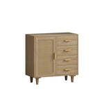 ZUN 4 Drawers Wooden Cabinet with Rattan Decorative Doors,for Bedroom,Living Room,Dining W75784350