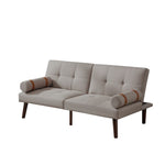 ZUN Convertible Sofa Bed Futon with Solid Wood Legs Linen Fabric Light Grey W1097125595