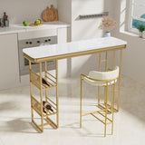 ZUN 55.1" Modern Straight Bar Table with Shelves in White & Gold WF322497AAG