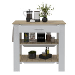 ZUN Rockaway 1-Drawer 2-Shelf Kitchen Island White and Light Oak B06280057