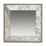 ZUN 24" x 24" Antique Silver Square Mirror with Floral Accents, Decorative Display Tray, Hanging Mirror, W2078124349