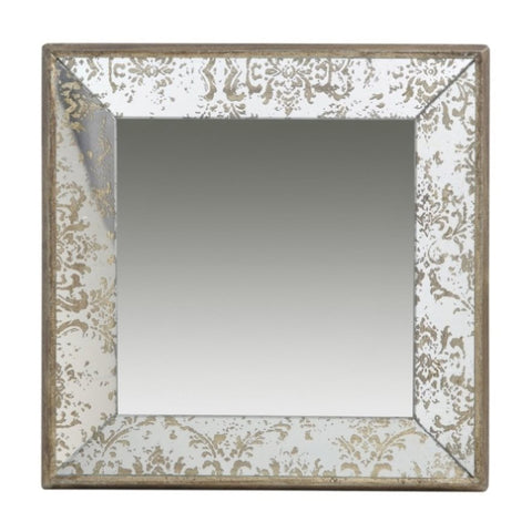 ZUN 24" x 24" Antique Silver Square Mirror with Floral Accents, Decorative Display Tray, Hanging Mirror, W2078124349