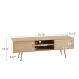 ZUN 55.12" Rattan TV cabinet, double sliding doors for storage, adjustable shelf, solid wood legs, TV W126573117