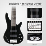 ZUN Full Size GIB 6 String H-H Pickup Electric Bass Guitar Bag Strap Pick 43681699