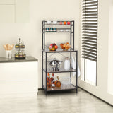 ZUN 5-Tier Bakers Rack with 10 S-Shaped Hooks, Industrial Microwave Oven Stand, Free Standing 01971249