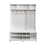 ZUN Hall Tree with Shoe Bench, Coat Rack ,Shoe Storage ,Storage Shelves and Pegboard, for Hallways, W757P148146