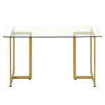 ZUN 55.11'' Iron Dining Table with Tempered Glass Top, Clear & Gold W131472869