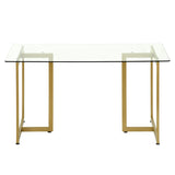 ZUN 55.11'' Iron Dining Table with Tempered Glass Top, Clear & Gold W131472869