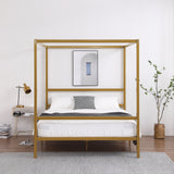 ZUN Mosquito Net Bed Simple Horizontal Strip Headboard Golden Queen 05935100