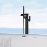 ZUN Thermostatic Freestanding Bathtub Faucet Waterfall Tub Filler Black Floor Mount Brass Bathroom 55762117