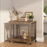 ZUN Furniture Style Dog Crate Side Table onheels with Double Doors and Lift Top. Rustic Brown, 31.50'' W1162120540