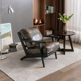 ZUN solid wood black antique painting removable cushion arm chair, mid-century PU leather accent chair W72860421