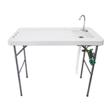 ZUN BXTY118 Outdoor Folding Multifunctional Fish Table Picnic Table with Spray Gun & Faucet White 94112829