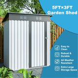 ZUN 5 X 3 Ft Outdoor Storage Shed, Galvanized Metal Garden Shed With Lockable Doors, Tool Storage Shed W1212110294