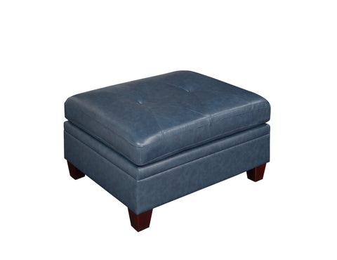 ZUN Contemporary Genuine Leather 1pc Ottoman Ink Blue Living Room Furniture B01156168