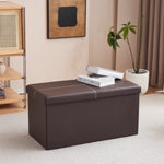 ZUN FCH 76*38*38cm Glossy With Lines PVC MDF Foldable Storage Footstool Dark Brown 81257466