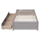ZUN Twin Bed with 2 Drawers, Solid Wood, No Box Spring Needed ,Grey W50422208