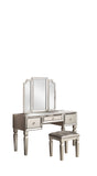 ZUN Luxurious Majestic Classic Silver Color Vanity w Stool 3- Storage Drawers 1pc Bedroom Furniture B011111848