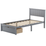 ZUN Twin Size Platform Bed with Under-bed Drawer, Gray WF196529AAE