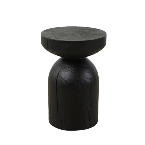 ZUN SOLID pine WOOD 17.7 inch height,12.5inch Wide Round Contemporary Wooden Accent Table in Black, W347130742