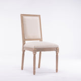 ZUN French Style Solid Wood Frame Linen Fabric Antique Painting Dining Chair ,Seat of 2,Cream W162278942
