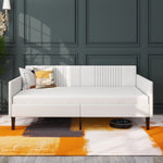 ZUN Nia Twin Size Off White Linen Upholstered Daybed, Classic Modern Design with Vertical Tufted B083121462