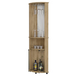 ZUN Kempwell 2-Door 2-Shelf Corner Bar Cabinet with Glass Rack Macadamia B062103273