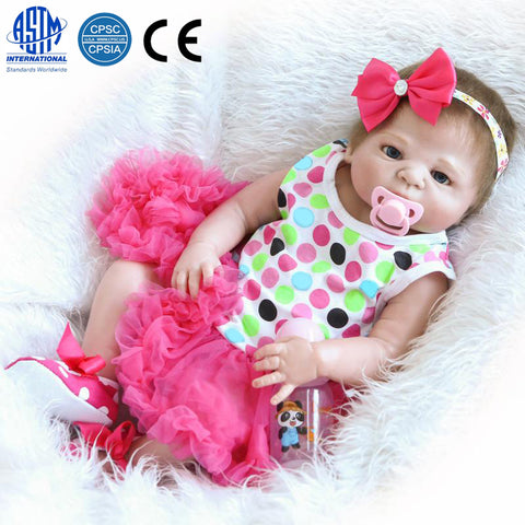 ZUN 23" Beautiful Full Simulation Silicone Baby Girl Reborn Baby Doll in Dress 43312703