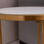 ZUN Slate/sintered stone round side/end table with golden stainless steel frame 39767707