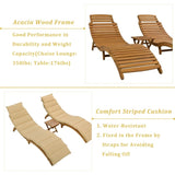 ZUN TOPMAX Outdoor Patio Wood Portable Extended Chaise Lounge Set with Foldable Tea Table for Balcony, WF300021AAD