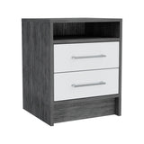 ZUN Rowley 2-Drawer 1-Shelf Rectangle Nightstand Smokey Oak and White B06280355