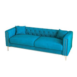 ZUN Sophisticated Sofa Set: 83" Blue Velvet Triple Sofa with 2 Complimentary Pillows – Perfect for Both W1278131610