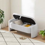 ZUN Ottoman Oval Storage Bench 3D Lamb Fleece Fabric Bench with Large Storage Space for the Living Room, W1825133556