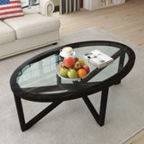 ZUN Modern simple coffee table, tempered coffee table solid wood base round transparent W1781127576