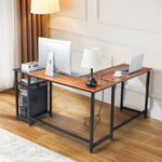 ZUN L-Shaped Desktop Computer Desk with Power Outlets & Shelf Tiger wood 55143353